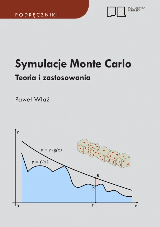 Okładka monografii publikacji Politechniki Lubelskiej pt.: Symulacje Monte Carlo. Teoria i zastosowania, autorstwa Pawła Wlazia.
